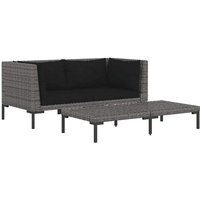 3-tlg. Garten-Lounge-Set Dunkelgrau Halbrundes Poly Rattan vidaXL von VIDAXL
