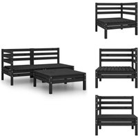 3-tlg. Garten-Lounge-Set Massivholz Kiefer Schwarz - Gartenmöbel - Loungesessel - Rattanmöbel - Gartenloungeset - Kiefernholz 3-tlg. Garten-Lounge-Set Massivholz Kiefer Schwarz - Gartenmöbel - Loungesessel - Rattanmöbel - Gartenloungeset - Kiefernholz von VIDAXL