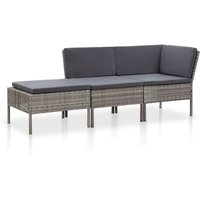 3-tlg. Garten-Lounge-Set,Gartenmöbel-Set mit Auflagen Poly Rattan Grau vidaXL von BONNEVIE