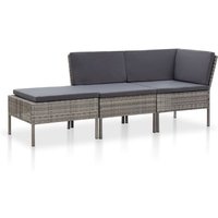 3-tlg. Garten-Lounge-Set mit Auflagen Poly Rattan Grau - Vidaxl von VIDAXL