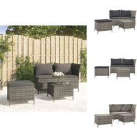 3-tlg. Garten-Lounge-Set mit Kissen Grau Poly Rattan - Gartenloungeset - Ecksofa - Outdoor Möbel - Rattan Gartenmöbel - Gartenmöbel Set von VIDAXL