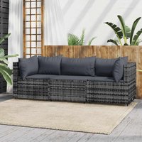 3-tlg. Garten-Lounge-Set mit Kissen Grau Poly Rattan - Vidaxl 3-tlg. Garten-Lounge-Set mit Kissen Grau Poly Rattan - Vidaxl von VIDAXL