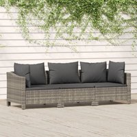 3-tlg. Garten-Lounge-Set mit Kissen Grau Poly Rattan - Vidaxl von VIDAXL
