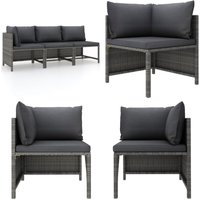 3-tlg. Garten-Lounge-Set mit Kissen Poly Rattan Grau - Gartenmöbeln - Loungemöbel - Outdoormöbel - Rattanmöbel - Esszimmergarnitur - Home & Living von VIDAXL