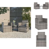 3-tlg. Garten-Lounge-Set mit Kissen Poly Rattan Grau - Outdoor Lounge Set - Gartenmöbel - Loungesessel - Polyp Rattan - Graue Gartenmöbel von VIDAXL