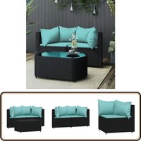 3-tlg. Garten-Lounge-Set mit Kissen Schwarz Poly Rattan - Gartensortiment - Gartenmöbel - Loungemöbel - Outdoor Möbel - Rattanmöbel 3-tlg. Garten-Lounge-Set mit Kissen Schwarz Poly Rattan - Gartensortiment - Gartenmöbel - Loungemöbel - Outdoor Möbel - Rattanmöbel von VIDAXL