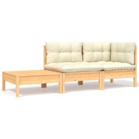 3-tlg. Garten-Lounge-Set mit Kissen in Creme Massivholz Kiefer Vidaxl von VIDAXL