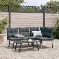 3-tlg. Garten-Sitzgruppe mit Kissen Schwarz Stahl - Vidaxl von VIDAXL