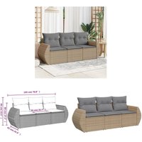 3-tlg. Garten-Sofagarnitur mit Kissen Beige Poly Rattan - Gartenmöbel - Outdoor-Lounge - Rattan Gartenset - Lounge Set - Balkonmöbel - Home & Living von VIDAXL