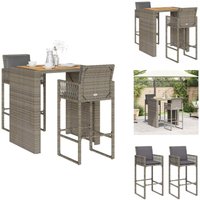 3-tlg. Gartenbar-Set mit Kissen Grau Poly Rattan Akazie - Gartenbar Set - Gartenbar Sets - Garten Bar Set - Gartenbar von VIDAXL