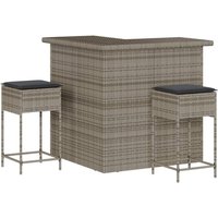 Vidaxl - 3-tlg. Gartenbar-Set mit Kissen Grau Poly Rattan von VIDAXL