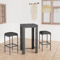 3-tlg. Gartenbar-Set mit Kissen Poly Rattan Grau - Vidaxl von VIDAXL