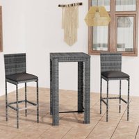 Vidaxl - 3-tlg. Gartenbar-Set mit Kissen Poly Rattan Grau von VIDAXL