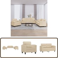 3-tlg. Sofagarnitur mit Kissen Creme Mikrofasergewebe - Mikrofasercouch - Wohnlandschaft - Esszimmergarnitur - Gemütliches Sofa - Cremefarbene Couch von VIDAXL