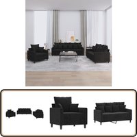 3-tlg. Sofagarnitur mit Kissen Schwarz Samt - Vidaxl 3-tlg. Sofagarnitur mit Kissen Schwarz Samt - Vidaxl von VIDAXL
