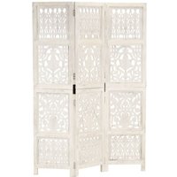 3tlg. Raumteiler Handgeschnitzt Weiß 120×165cm Mango Massivholz Vidaxl von VIDAXL