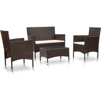 4-tlg. Garten-Lounge-Set mit Auflagen Poly Rattan Braun vidaXL von VIDAXL