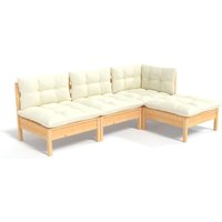 Bonnevie - 4-tlg. Garten-Lounge-Set,Gartenmöbel-Set mit Creme Kissen Kiefernholz vidaXL von BONNEVIE