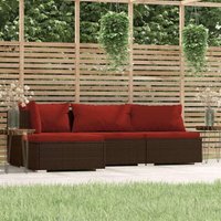 4-tlg. Garten-Lounge-Set mit Kissen Braun Poly Rattan - Vidaxl von VIDAXL