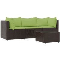 4-tlg. Garten-Lounge-Set，Gartenmöbel-Set mit Kissen Braun Poly Rattan vidaXL von BONNEVIE