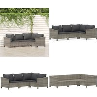 4-tlg. Garten-Lounge-Set mit Kissen Grau Poly Rattan - Gartenloungeset - Outdoor Möbel - Rattan Gartenmöbel - Loungemöbel - Balkonmöbel - Home & von VIDAXL