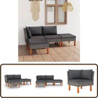4-tlg. Garten-Lounge-Set mit Kissen Poly Rattan Grau - Gartenmöbel - Loungesessel - Outdoor Möbel - Rattan Gartenmöbel - Esszimmergarnitur von VIDAXL