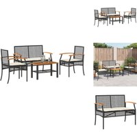4-tlg. Garten-Lounge-Set mit Kissen Schwarz Poly Rattan - Gartenmöbel - Lounge Set - Rattan Möbel - Outdoor Möbel - Gartentisch von VIDAXL