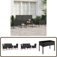 4-tlg. Garten-Lounge-Set mit Kissen Schwarz Poly Rattan - Gartenmöbel - Loungeset - Outdoor Möbel - Garten Lounge Set - Rattan Gartenmöbel von VIDAXL