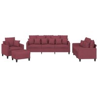 Vidaxl - 4-tlg. Sofagarnitur mit Kissen Weinrot Stoff von VIDAXL