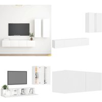 4-tlg. TV-Schrank-Set Weiß Holzwerkstoff - Hängender TV-Schrank - TV-Wandregal - Wohnzimmerschrank - Regal Weiß - Holzwerkstoff Möbel - Home & Living von VIDAXL