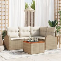 5-teiliges Garten-Sofa-Set mit Kissen Beige Poly-Rattan Akazie Vidaxl 363355 von VIDAXL