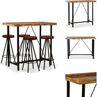5-tlg. Bar-Set Altholz Massiv und Echtleder - Industriel Style - Bar Set - Bar Tisch - Barhocker - Altholz von VIDAXL