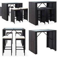 5-tlg. Garten-Bar-Set Poly Rattan und Glas Schwarz - Outdoor Möbel - Gartenmöbel - Barset - Esszimmergarnitur - Rattan Gartenmöbel - Home & Living von VIDAXL