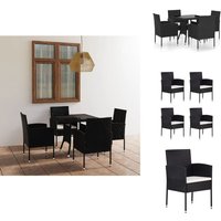 5-tlg. Garten-Essgruppe Poly Rattan Schwarz - Gartensessel - Gartenstuhl - Gartenset - Outdoor Möbel - Rattan Gartenmöbel von VIDAXL