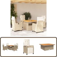5-tlg. Garten-Essgruppe mit Kissen Beige Poly Rattan - Gartenmöbel - Essgruppen - Rattan Möbel - Outdoor Möbel - Gartenset von VIDAXL