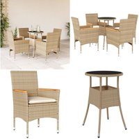 5-tlg. Garten-Essgruppe mit Kissen Beige Poly Rattan und Glas - Gartengruppe - Gartenmöbelset - Esstisch - Gartenstühle - Outdoor Möbel - Home & 5-tlg. Garten-Essgruppe mit Kissen Beige Poly Rattan und Glas - Gartengruppe - Gartenmöbelset - Esstisch - Gartenstühle - Outdoor Möbel - Home & von VIDAXL