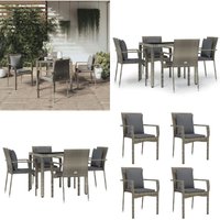 5-tlg. Garten-Essgruppe mit Kissen Grau Poly Rattan - Gartenmöbel - Essgruppe - Gartenset - Outdoor Möbel - Balkonmöbel - Home & Living von VIDAXL