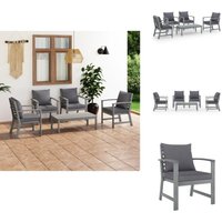5-tlg. Garten-Lounge-Set mit Auflagen Massivholz Akazie Grau - Gartengestell - Loungesessel - Gartenmöbel - Holz Lounge Set - Akzidenzholzmöbel von VIDAXL