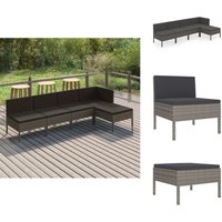 5-tlg. Garten-Lounge-Set mit Auflagen Poly Rattan Grau - Gartenmöbeln - Loungemöbel - Outdoor-Möbel - Rattanmöbel - Sofa Set von VIDAXL