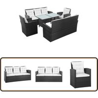 5-tlg. Garten-Lounge-Set mit Auflagen Poly Rattan Schwarz - Gartenmöbeln - Lounge-Set - Outdoor Möbel - Rattan Sofa - Esstisch 5-tlg. Garten-Lounge-Set mit Auflagen Poly Rattan Schwarz - Gartenmöbeln - Lounge-Set - Outdoor Möbel - Rattan Sofa - Esstisch von VIDAXL