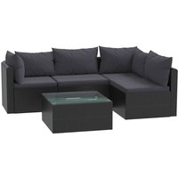 5-tlg. Garten-Lounge-Set mit Auflagen Poly Rattan Schwarz vidaXL von VIDAXL