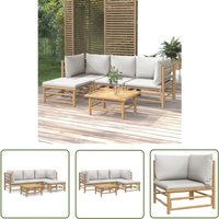 The Living Store 5-tlg. Garten-Lounge-Set mit Hellgrauen Kissen Bambus - Bambus Möbel - Gartenloungeset - Outdoor Möbel - Esstisch von VIDAXL