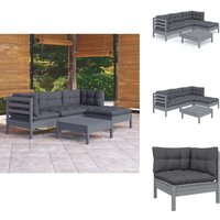 5-tlg. Garten-Lounge-Set mit Kissen Grau Kiefernholz - Garten Lounge Set - Kiefernholz Möbel - Outdoor Möbel - Gartengeräte - Garten Deko von VIDAXL