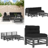 5-tlg. Garten-Lounge-Set mit Kissen Grau Massivholz - Gartenmöbel - Loungemöbel - Rattan Möbel - Holz Gartenmöbel - Esszimmergarnituren - Home & von VIDAXL