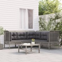 5-tlg. Garten-Lounge-Set mit Kissen Grau Poly Rattan - Vidaxl von VIDAXL