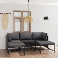 5-tlg. Garten-Lounge-Set mit Kissen Poly Rattan Grau Vidaxl von VIDAXL