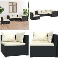 5-tlg. Garten-Lounge-Set mit Kissen Poly Rattan Schwarz - Garten Lounge Set - Outdoor Möbel - Esszimmergarnitur - Rattan Gartenmöbel - Balkonmöbel von VIDAXL