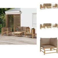 5-tlg. Garten-Lounge-Set mit Kissen Taupe Bambus - Bambus Möbel - Gartenloungeset - Outdoor Möbel - Esstisch - Sofa von VIDAXL
