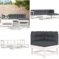 5-tlg. Garten-Lounge-Set mit Kissen Weiß Massivholz - Gartenmöbeln - Loungemöbel - Rattan Möbel - Holz Gartenmöbel - Esszimmergarnituren - Home & von VIDAXL
