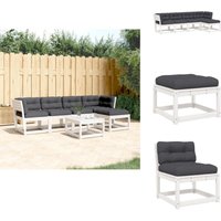 5-tlg. Garten-Sofagarnitur mit Kissen Weiß Massivholz Kiefer - Gartensofas - Gartenmöbeln - Esszimmergarnitur - Lounge Set - Terrassenmöbel 5-tlg. Garten-Sofagarnitur mit Kissen Weiß Massivholz Kiefer - Gartensofas - Gartenmöbeln - Esszimmergarnitur - Lounge Set - Terrassenmöbel von VIDAXL